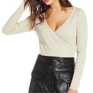 NWT Leith Long Sleeve Rib Wrap V Neck Sweater Women’s XS Beige Oatmeal